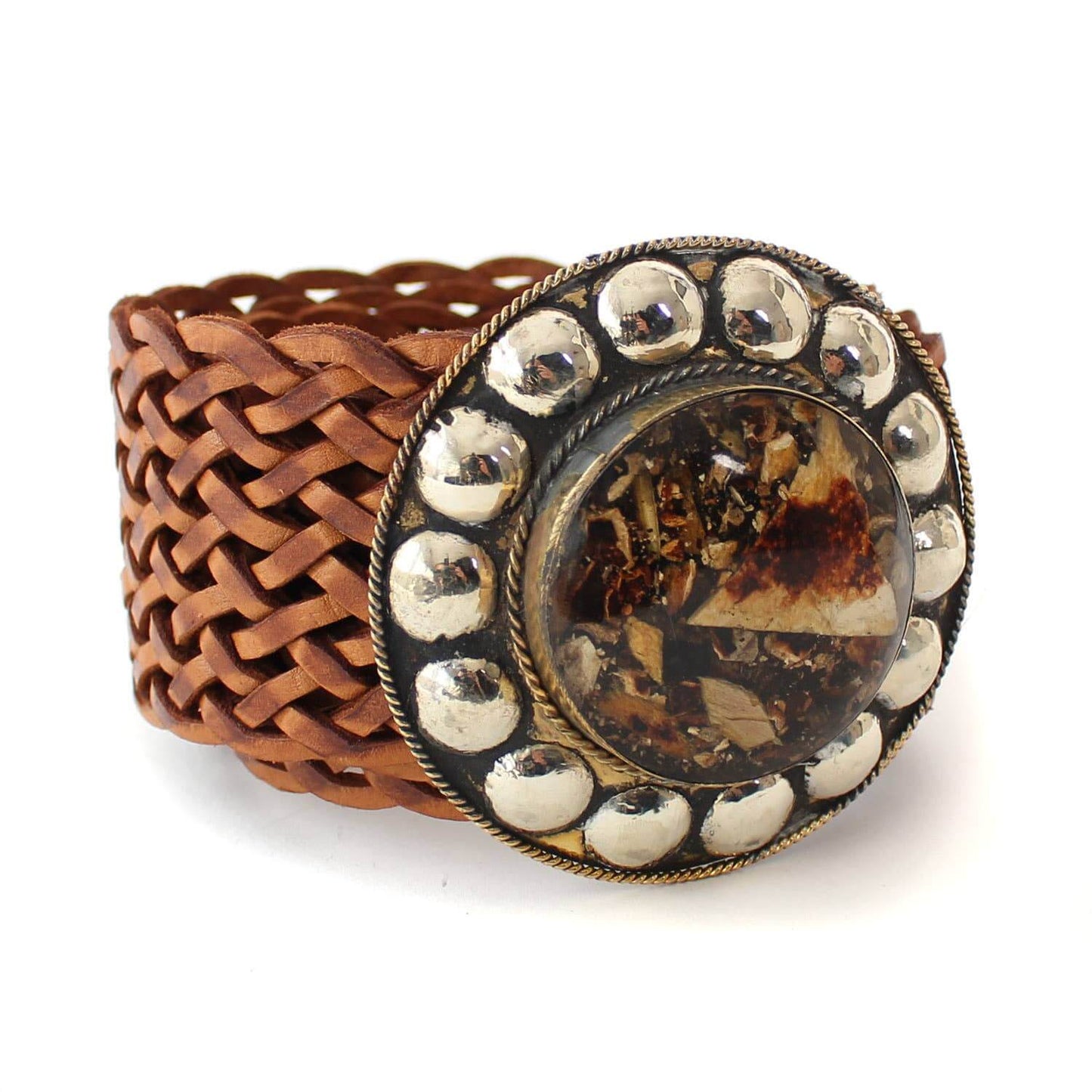 Round Buckle Green Stone Leather Belt