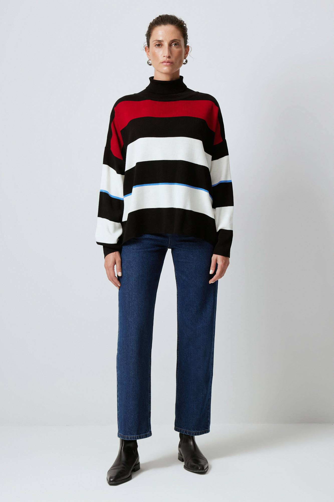 Turtleneck Striped Knit Sweater