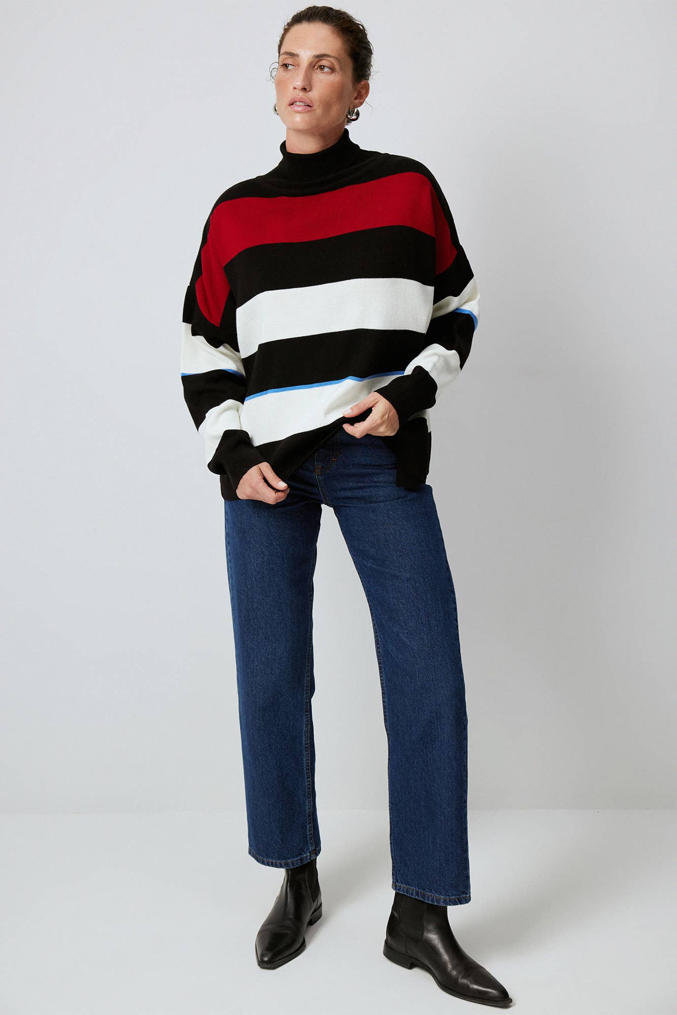 Turtleneck Striped Knit Sweater