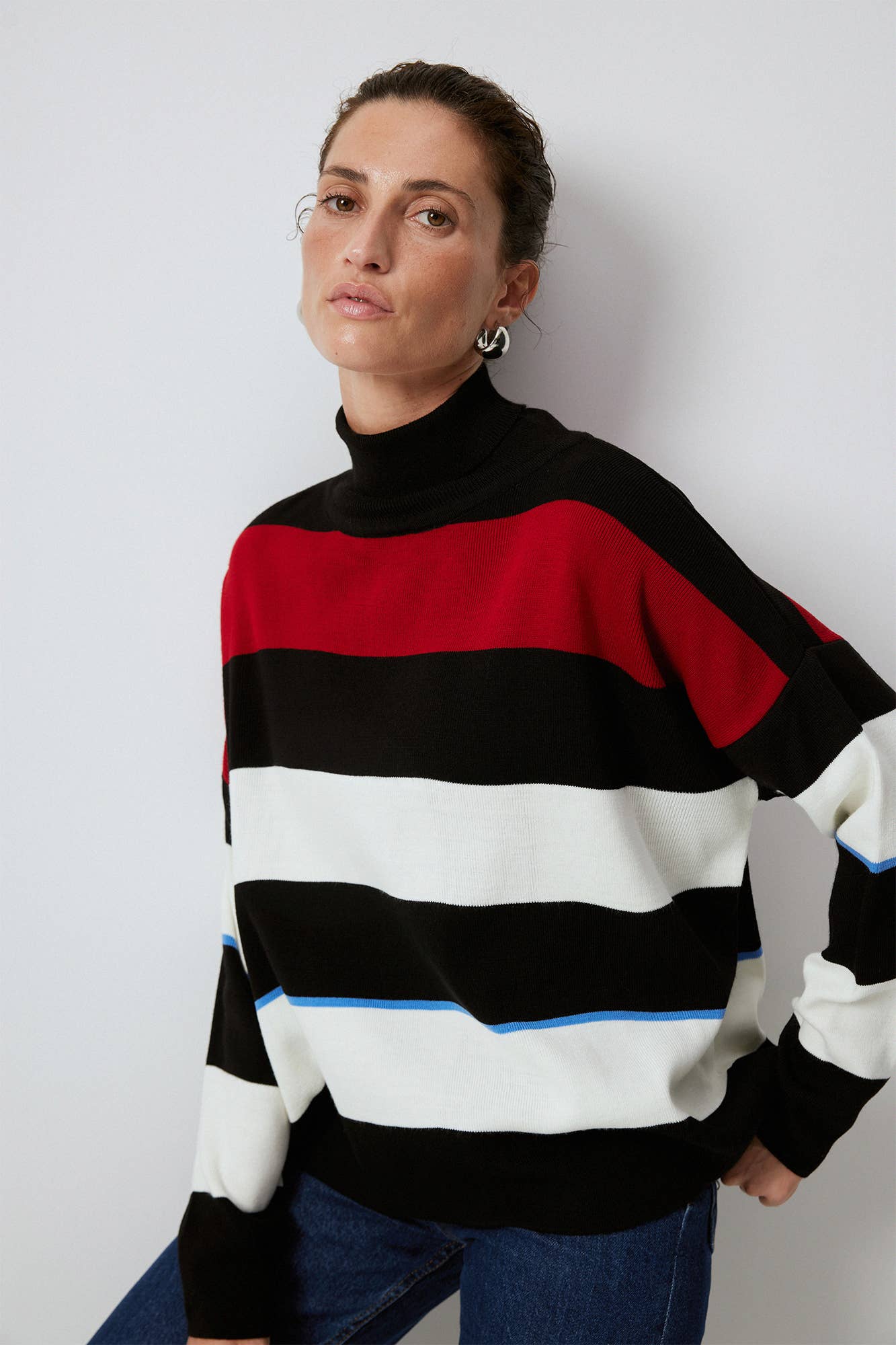 Turtleneck Striped Knit Sweater