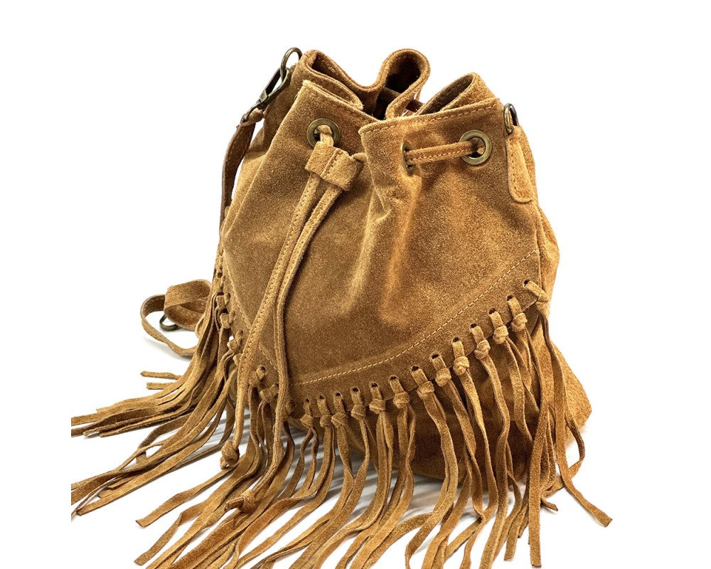 SHO1 Fringed Suede Bucket Bag