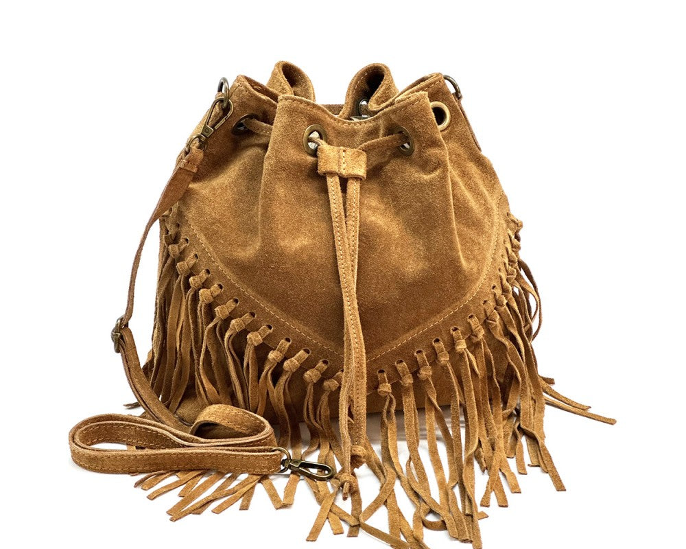 SHO1 Fringed Suede Bucket Bag